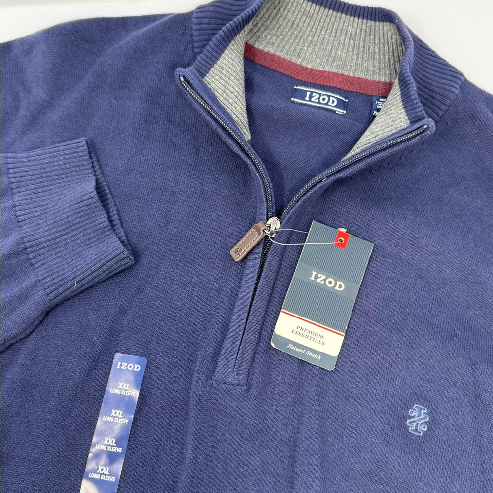 IZOD Men’s Sz 2XL Blue Knit 1/4 Zip Pullover Cotton Mock Neck Sweater Navy L2